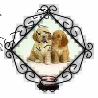 Cockerpoo Puppies Wrought Iron Wall Art Candle Holder