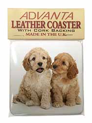 Cockerpoo Puppies Single Leather Photo Coaster