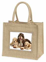 Cocker Spaniel and Cockerpoo Natural/Beige Jute Large Shopping Bag