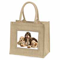 Cocker Spaniel and Cockerpoo Natural/Beige Jute Large Shopping Bag