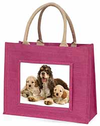 Cocker Spaniel and Cockerpoo Large Pink Jute Shopping Bag