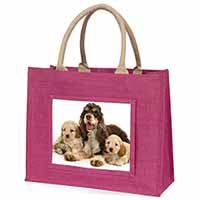 Cocker Spaniel and Cockerpoo Large Pink Jute Shopping Bag