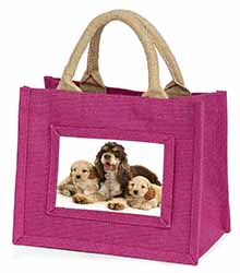 Cocker Spaniel and Cockerpoo Little Girls Small Pink Jute Shopping Bag