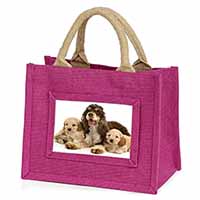 Cocker Spaniel and Cockerpoo Little Girls Small Pink Jute Shopping Bag