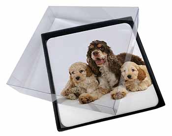 4x Cocker Spaniel and Cockerpoo Picture Table Coasters Set in Gift Box