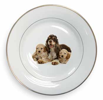 Cocker Spaniel and Cockerpoo Gold Rim Plate Printed Full Colour in Gift Box