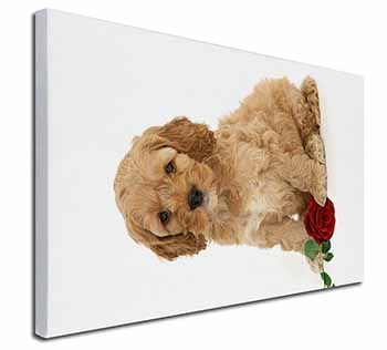 Cockerpoodle Puppy with Red Rose Canvas X-Large 30"x20" Wall Art Print