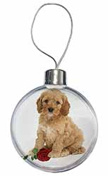 Cockerpoodle Puppy with Red Rose Christmas Bauble