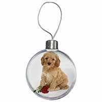 Cockerpoodle Puppy with Red Rose Christmas Bauble