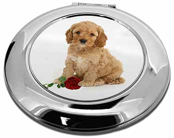 Cockerpoodle Puppy with Red Rose Make-Up Round Compact Mirror