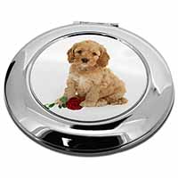 Cockerpoodle Puppy with Red Rose Make-Up Round Compact Mirror