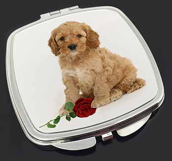 Cockerpoodle Puppy with Red Rose Make-Up Compact Mirror