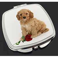 Cockerpoodle Puppy with Red Rose Make-Up Compact Mirror