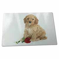 Large Glass Cutting Chopping Board Cockerpoodle Puppy with Red Rose