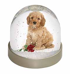 Cockerpoodle Puppy with Red Rose Snow Globe Photo Waterball