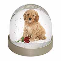 Cockerpoodle Puppy with Red Rose Snow Globe Photo Waterball