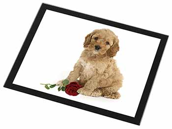 Cockerpoodle Puppy with Red Rose Black Rim High Quality Glass Placemat