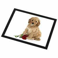 Cockerpoodle Puppy with Red Rose Black Rim High Quality Glass Placemat