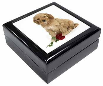 Cockerpoodle Puppy with Red Rose Keepsake/Jewellery Box