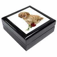 Cockerpoodle Puppy with Red Rose Keepsake/Jewellery Box