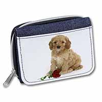Cockerpoodle Puppy with Red Rose Unisex Denim Purse Wallet
