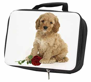 Cockerpoodle Puppy with Red Rose Black Insulated School Lunch Box/Picnic Bag