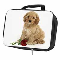 Cockerpoodle Puppy with Red Rose Black Insulated School Lunch Box/Picnic Bag
