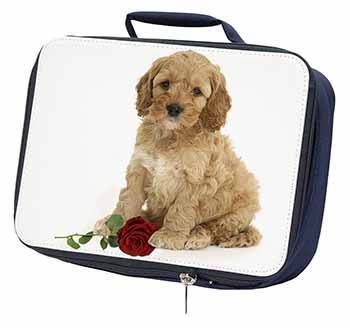 Cockerpoodle Puppy with Red Rose Navy Insulated School Lunch Box/Picnic Bag