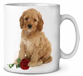 Cockerpoodle Puppy with Red Rose Ceramic 10oz Coffee Mug/Tea Cup