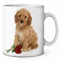 Cockerpoodle Puppy with Red Rose Ceramic 10oz Coffee Mug/Tea Cup