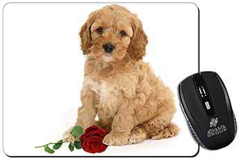 Cockerpoodle Puppy with Red Rose Computer Mouse Mat
