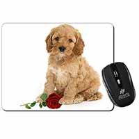Cockerpoodle Puppy with Red Rose Computer Mouse Mat