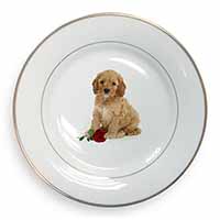 Cockerpoodle Puppy with Red Rose Gold Rim Plate Printed Full Colour in Gift Box