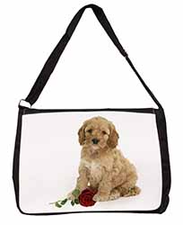 Cockerpoodle Puppy with Red Rose Large Black Laptop Shoulder Bag School/College