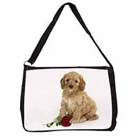 Cockerpoodle Puppy with Red Rose Large Black Laptop Shoulder Bag School/College