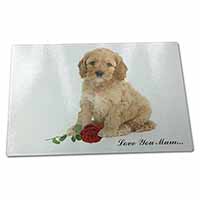 Large Glass Cutting Chopping Board Cockerpoodle+Rose 