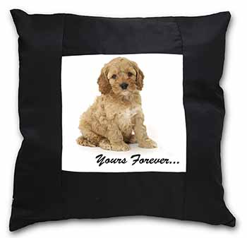 Cockerpoodle Puppy "Yours Forever..." Black Satin Feel Scatter Cushion