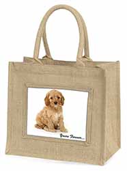 Cockerpoodle Puppy "Yours Forever..." Natural/Beige Jute Large Shopping Bag