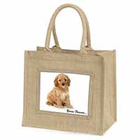 Cockerpoodle Puppy "Yours Forever..." Natural/Beige Jute Large Shopping Bag