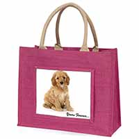 Cockerpoodle Puppy "Yours Forever..." Large Pink Jute Shopping Bag