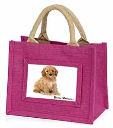 Cockerpoodle Puppy "Yours Forever..." Little Girls Small Pink Jute Shopping Bag