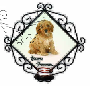 Cockerpoodle Puppy "Yours Forever..." Wrought Iron Wall Art Candle Holder