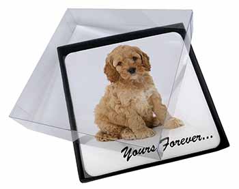 4x Cockerpoodle Puppy "Yours Forever..." Picture Table Coasters Set in Gift Box