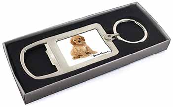 Cockerpoodle Puppy "Yours Forever..." Chrome Metal Bottle Opener Keyring in Box
