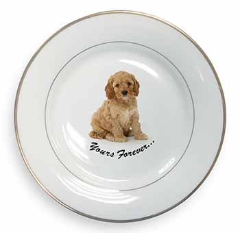 Cockerpoodle Puppy "Yours Forever..." Gold Rim Plate Printed Full Colour in Gift