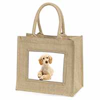 Apricot Poodle Natural/Beige Jute Large Shopping Bag