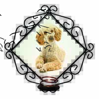 Apricot Poodle Wrought Iron Wall Art Candle Holder