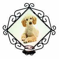 Apricot Poodle Wrought Iron Wall Art Candle Holder