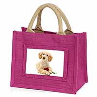 Poodle with Red Rose Little Girls Small Pink Jute Shopping Bag