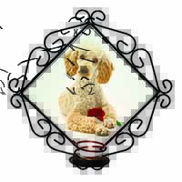 Poodle with Red Rose Wrought Iron Wall Art Candle Holder